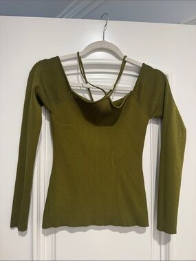 Olive Green Ribbed Long-Sleeve Knit Top - Women
